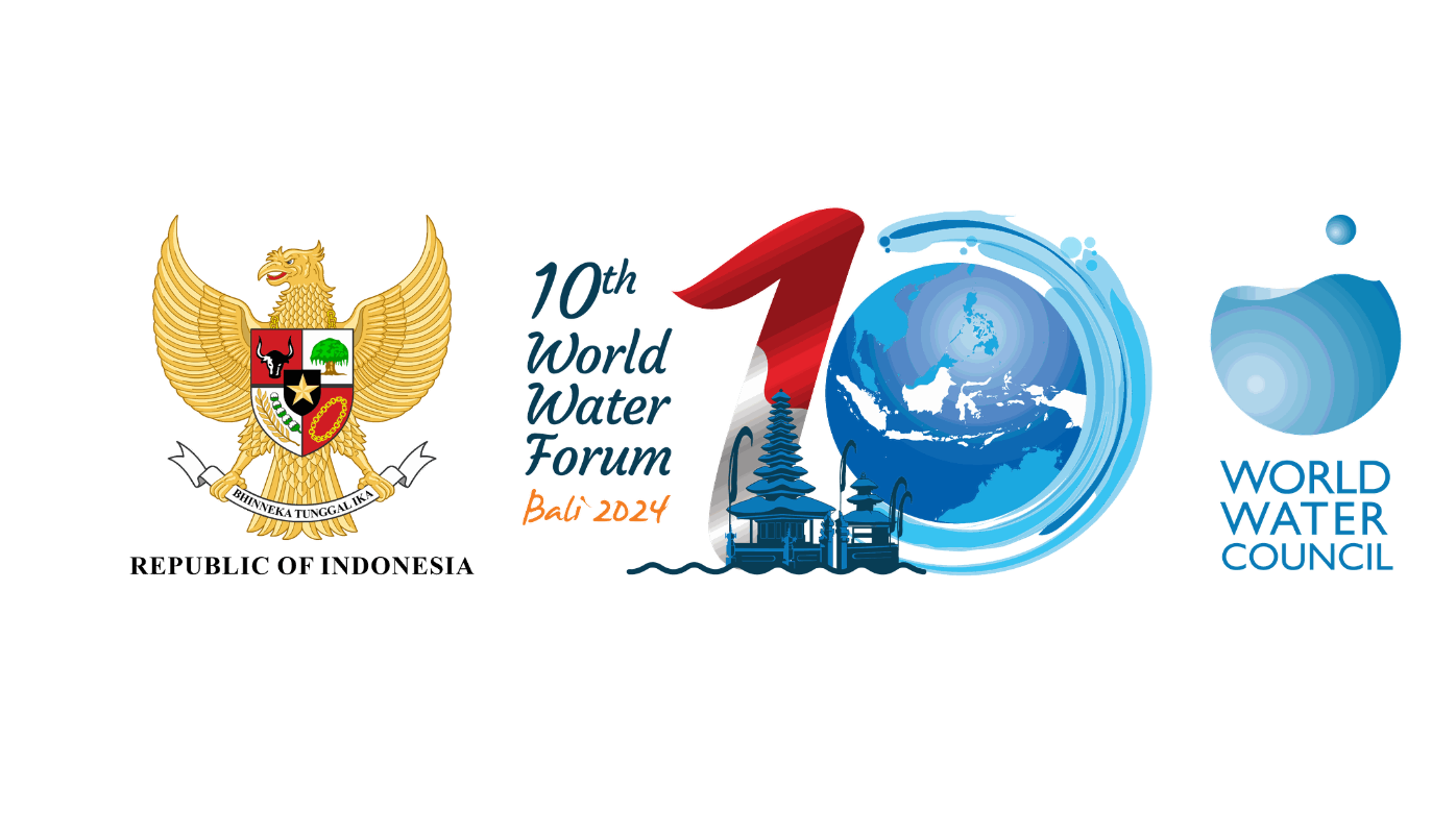 Logos du dixième forum mondial de l'eau. De gauche à droite : République d'Indonésie, 10ème World Water Forum, World Water Council